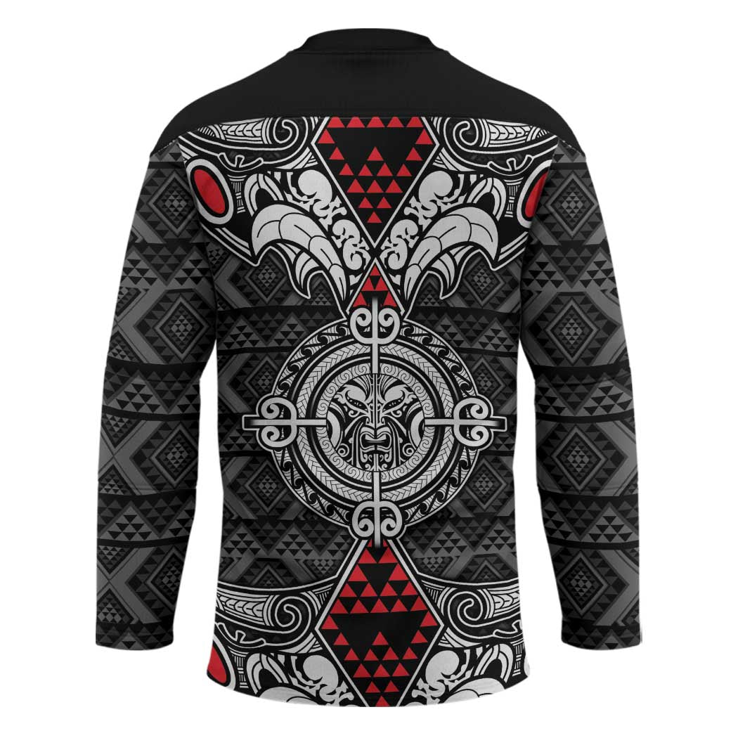 Black Aotearoa Taniko Motif Hockey Jersey Vintage Maori New Zealand Tribal Art Pattern - Polynesian Pride