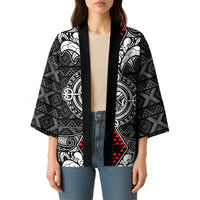Black Aotearoa Taniko Motif Kimono Vintage Maori New Zealand Tribal Art Pattern - Polynesian Pride