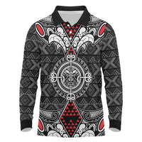 Black Aotearoa Tanilo Motif Long Sleeve Polo Shirt Vintage Maori New Zealand Tribal Art Pattern