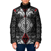 Black Aotearoa Taniko Motif Padded Jacket Vintage Maori New Zealand Tribal Art Pattern - Polynesian Pride