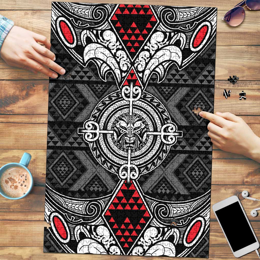 Black Aotearoa Taniko Motif Puzzle Vintage Maori New Zealand Tribal Art Pattern - Polynesian Pride