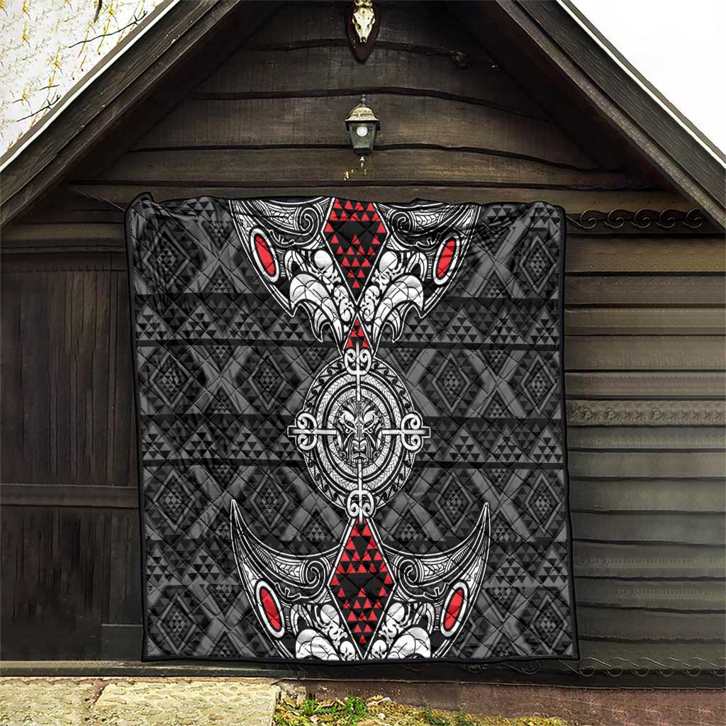 Black Aotearoa Taniko Motif Quilt Vintage Maori New Zealand Tribal Art Pattern