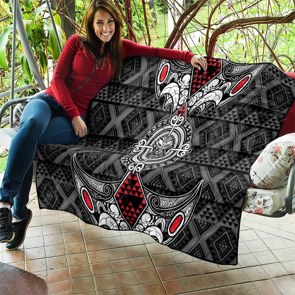 Black Aotearoa Taniko Motif Quilt Vintage Maori New Zealand Tribal Art Pattern