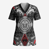 Black Aotearoa Taniko Motif Scrub Top Vintage Maori New Zealand Tribal Art Pattern - Polynesian Pride