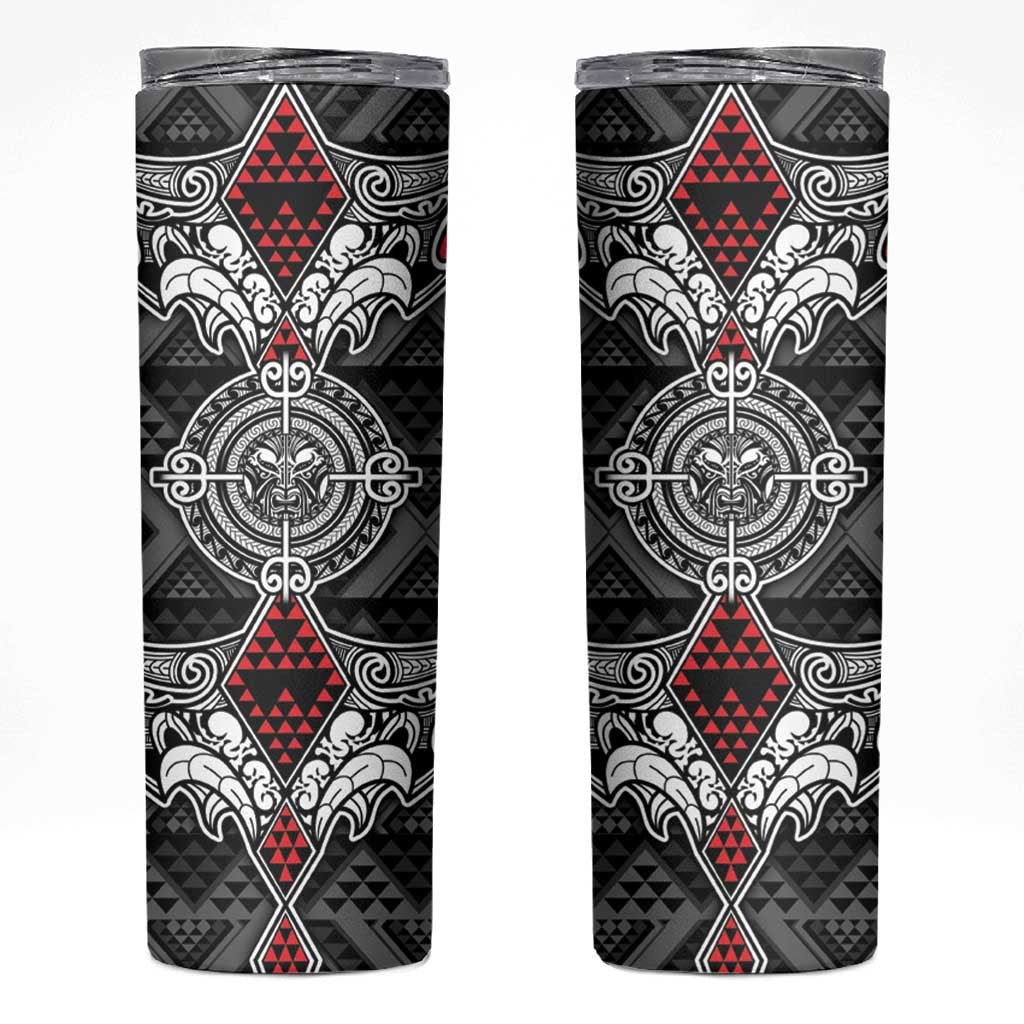 Black Aotearoa Taniko Motif Skinny Tumbler Vintage Maori New Zealand Tribal Art Pattern