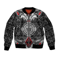 Black Aotearoa Tanilo Motif Sleeve Zip Bomber Jacket Vintage Maori New Zealand Tribal Art Pattern