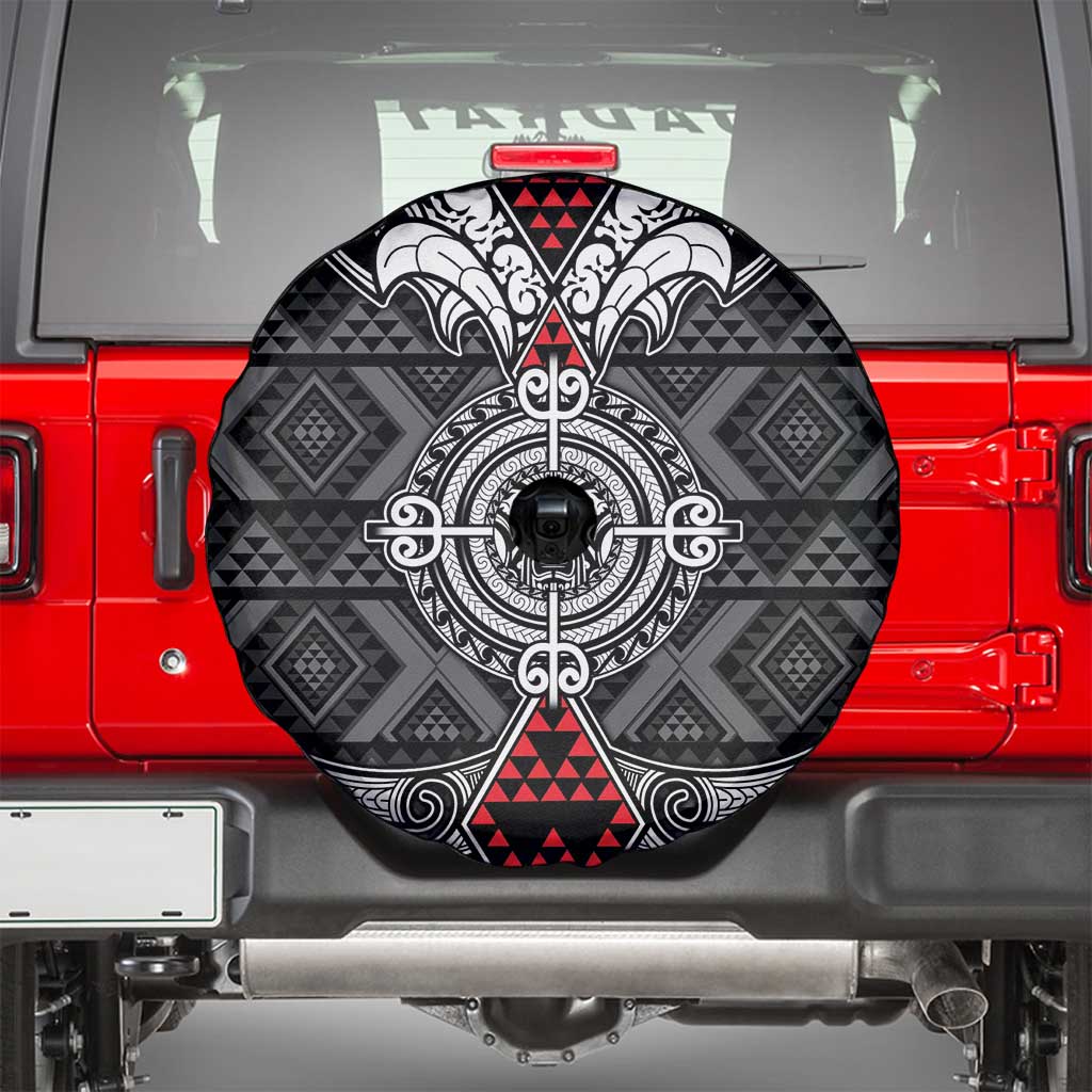 Black Aotearoa Taniko Motif Spare Tire Cover Vintage Maori New Zealand Tribal Art Pattern