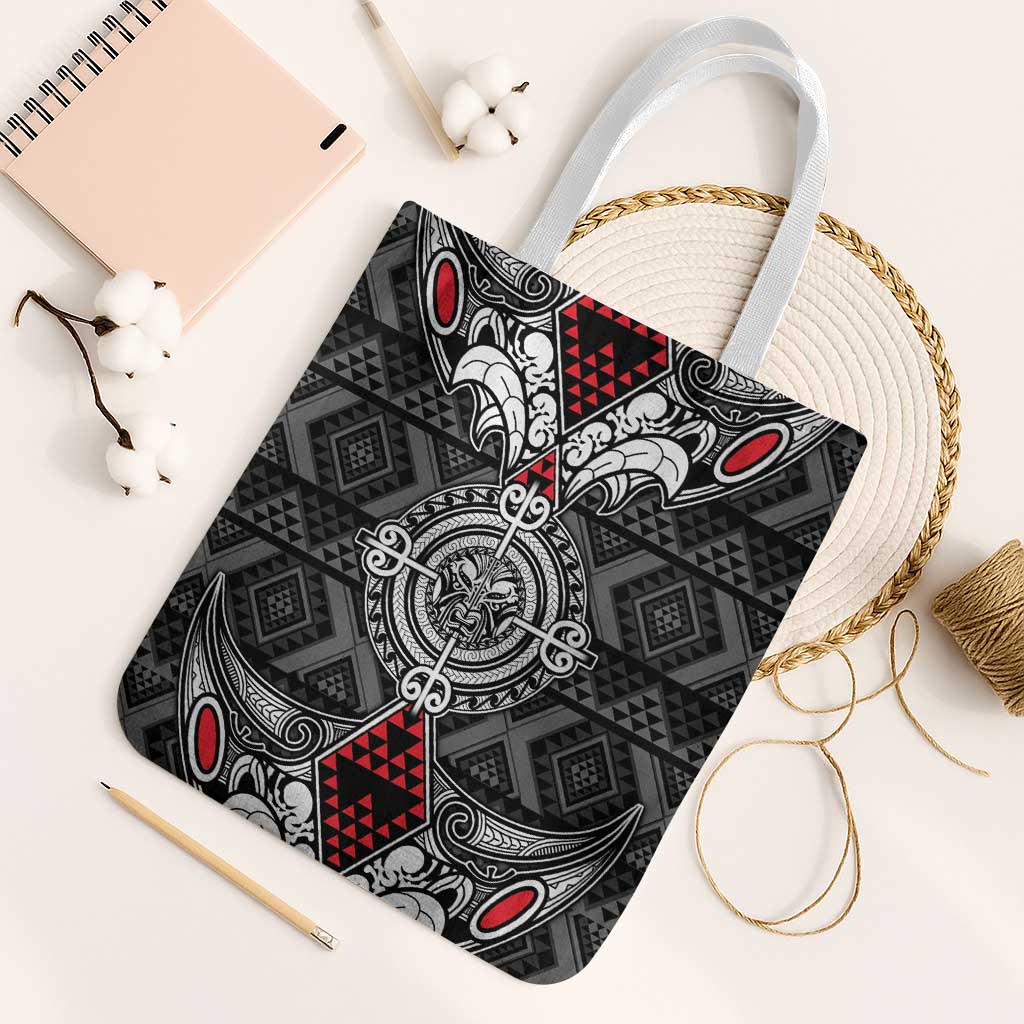 Black Aotearoa Taniko Motif Tote Bag Vintage Maori New Zealand Tribal Art Pattern - Polynesian Pride