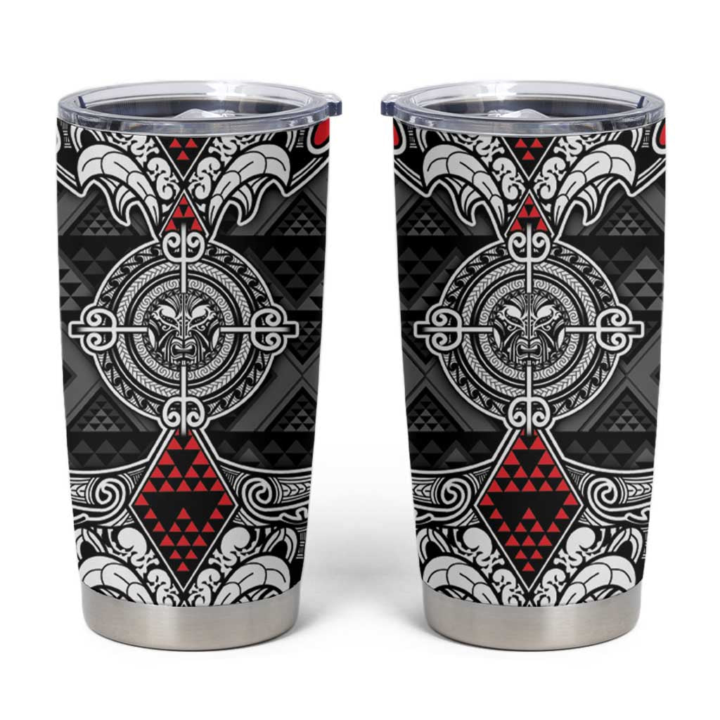 Black Aotearoa Taniko Motif Tumbler Cup Vintage Maori New Zealand Tribal Art Pattern LT9 Black - Polynesian Pride