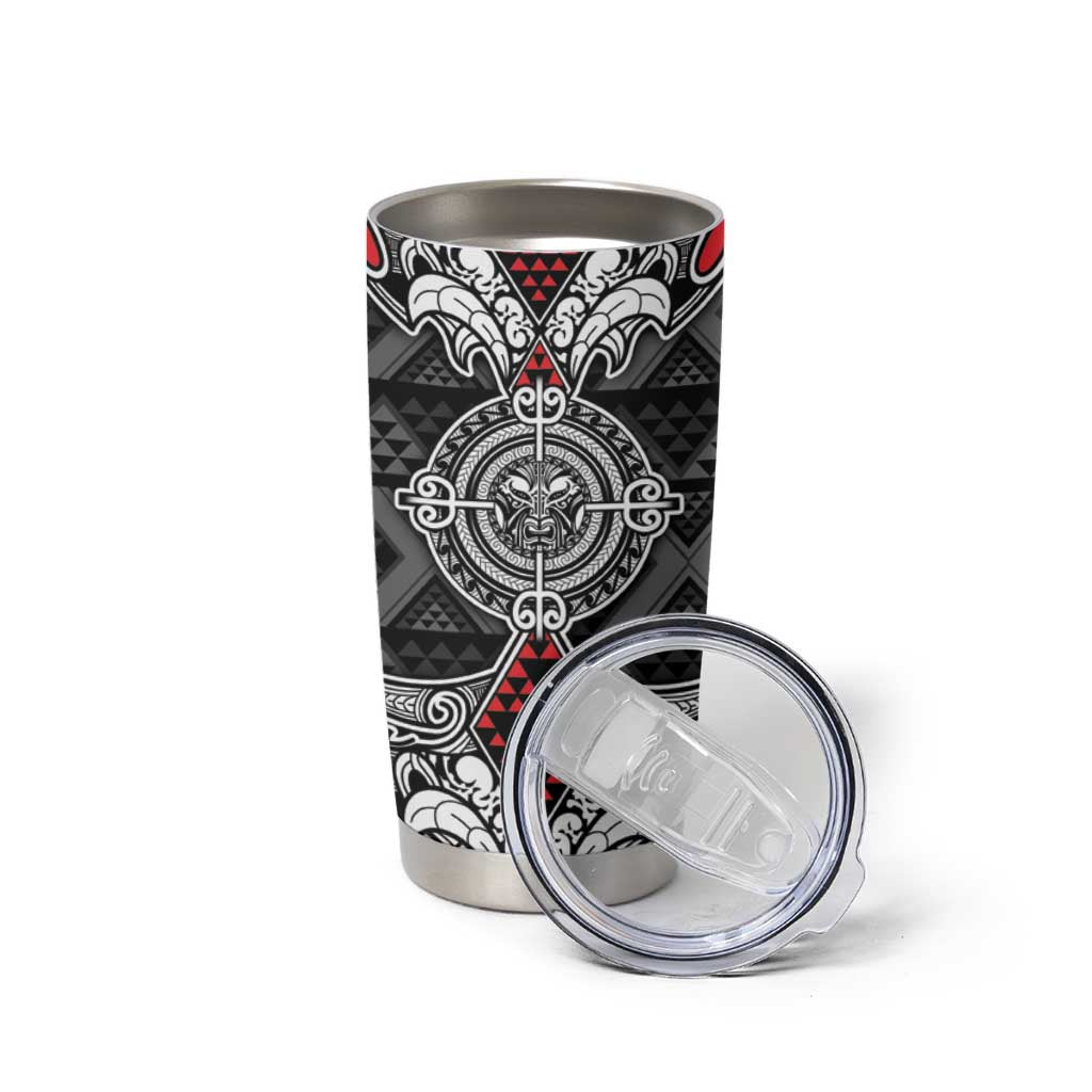 Black Aotearoa Taniko Motif Tumbler Cup Vintage Maori New Zealand Tribal Art Pattern