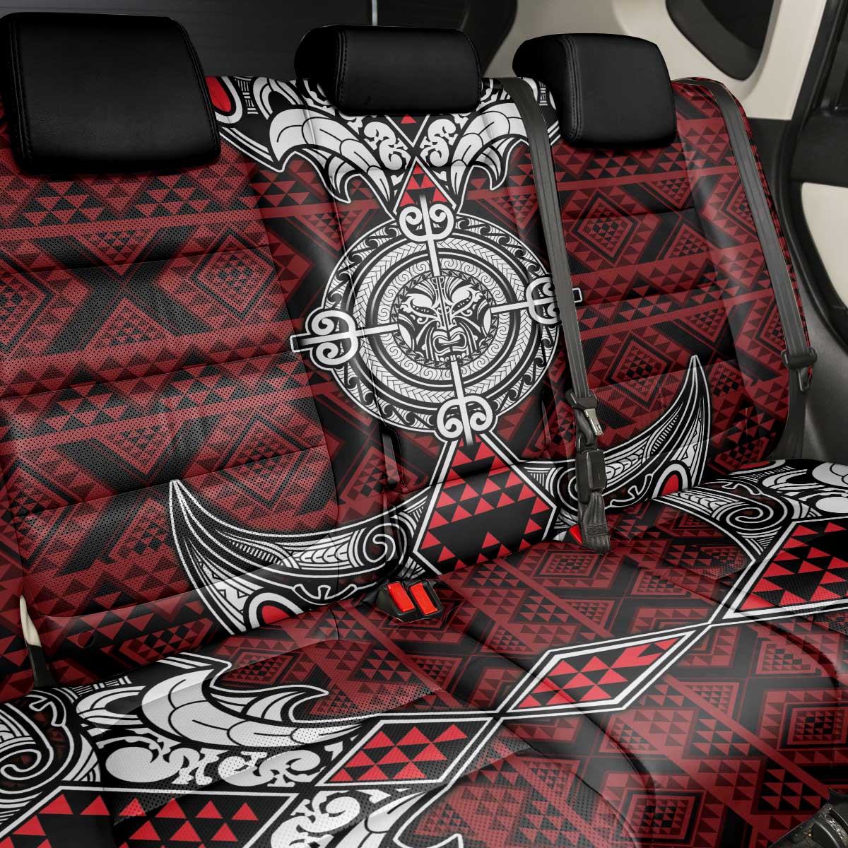 Red Aotearoa Taniko Motif Back Car Seat Cover Vintage Maori New Zealand Tribal Art Pattern