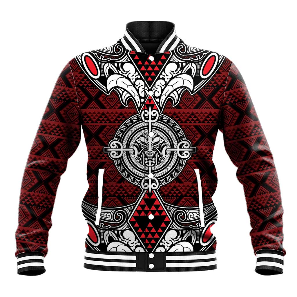 Red Aotearoa Tanilo Motif Baseball Jacket Vintage Maori New Zealand Tribal Art Pattern LT9 Unisex Red - Polynesian Pride