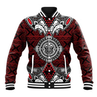 Red Aotearoa Tanilo Motif Baseball Jacket Vintage Maori New Zealand Tribal Art Pattern LT9 Unisex Red - Polynesian Pride