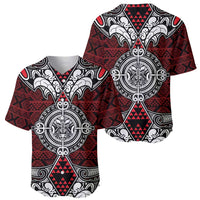 Red Aotearoa Tanilo Motif Baseball Jersey Vintage Maori New Zealand Tribal Art Pattern