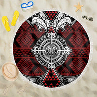 Red Aotearoa Taniko Motif Beach Blanket Vintage Maori New Zealand Tribal Art Pattern LT9 One Size 150cm Red - Polynesian Pride