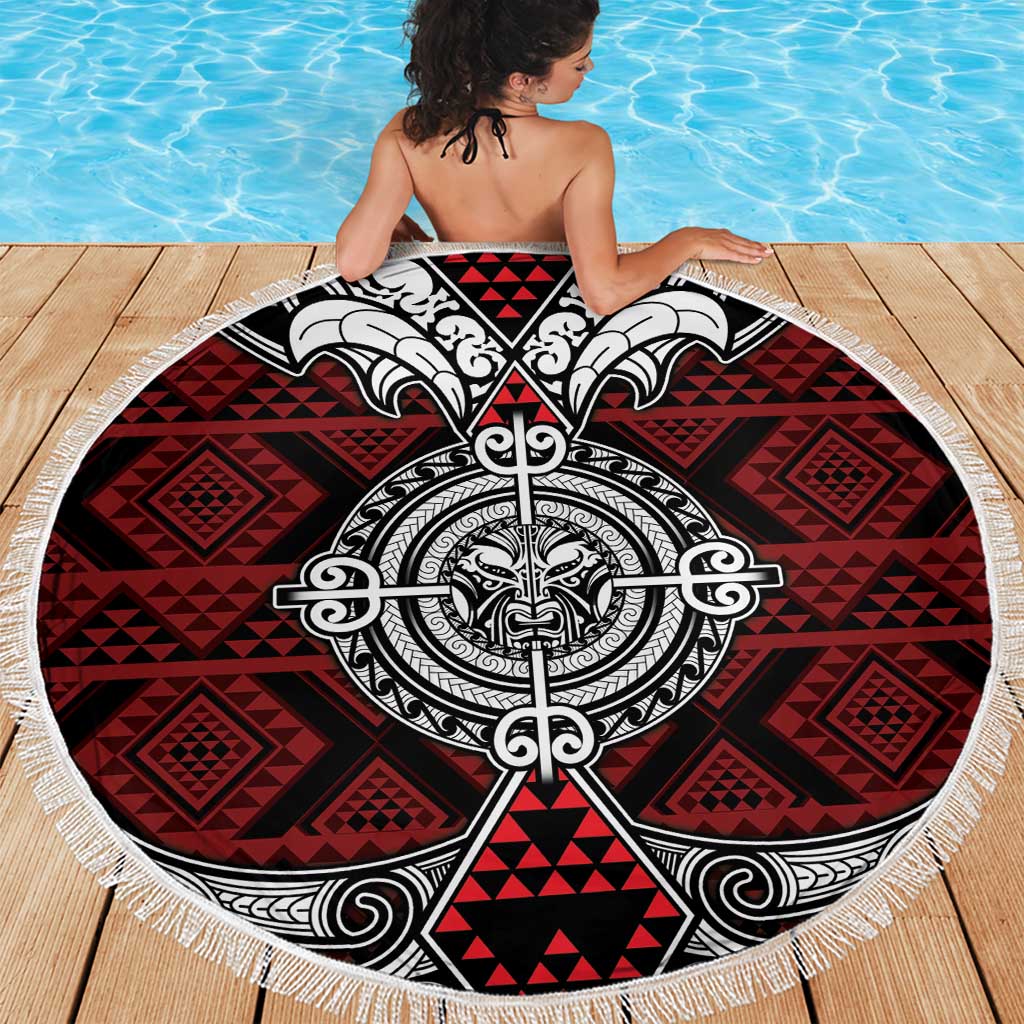 Red Aotearoa Taniko Motif Beach Blanket Vintage Maori New Zealand Tribal Art Pattern LT9 - Polynesian Pride