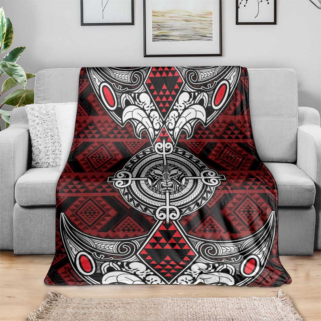 Red Aotearoa Taniko Motif Blanket Vintage Maori New Zealand Tribal Art Pattern LT9 - Polynesian Pride