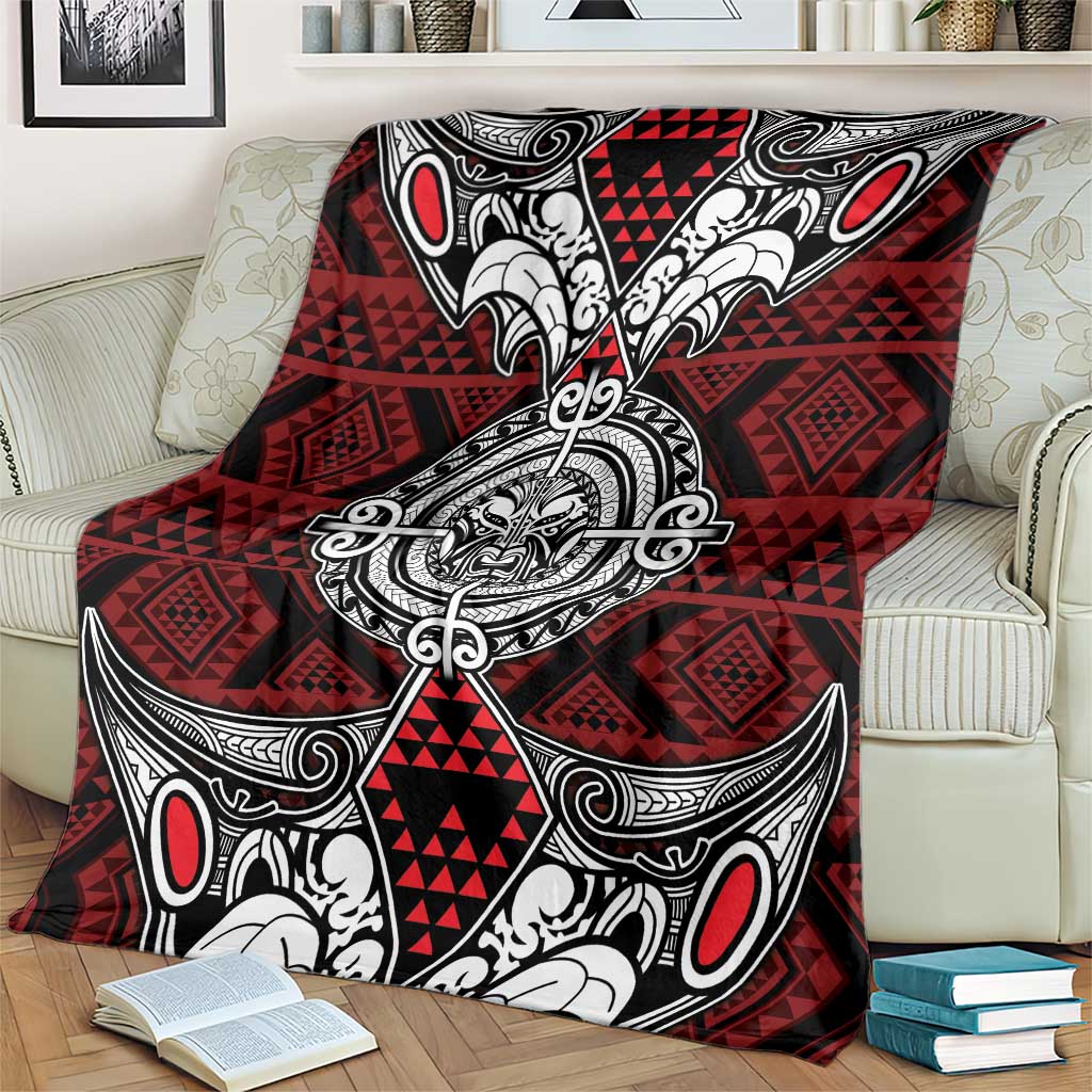 Red Aotearoa Taniko Motif Blanket Vintage Maori New Zealand Tribal Art Pattern LT9 - Polynesian Pride