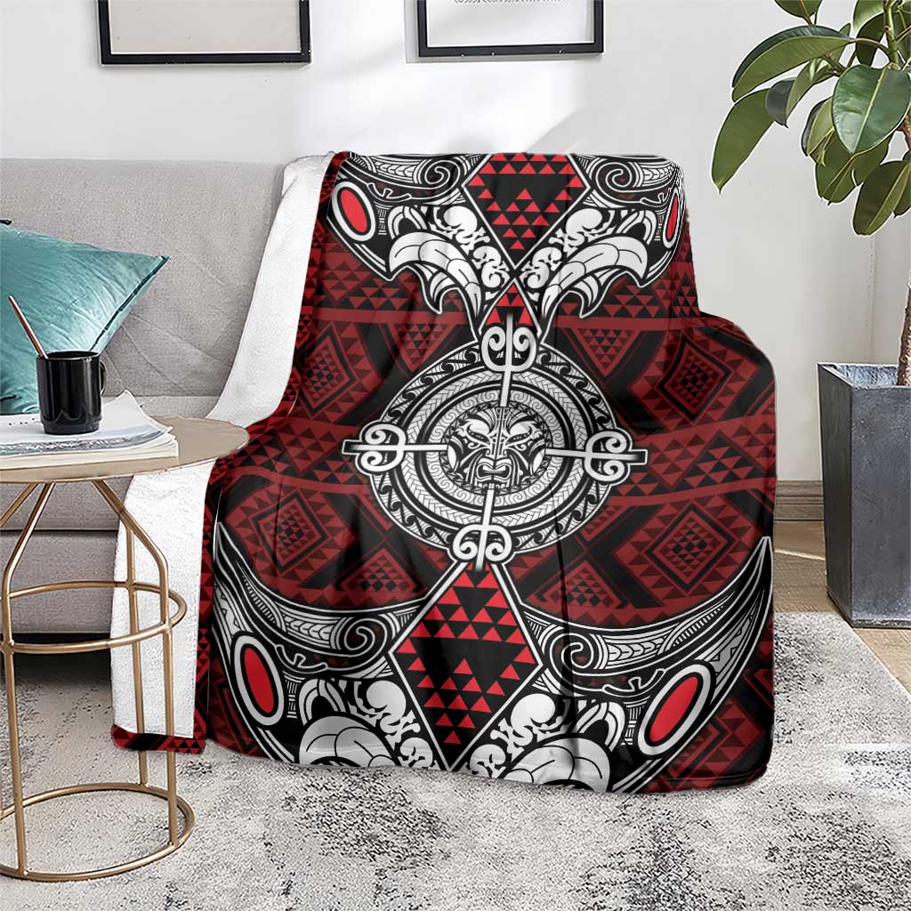 Red Aotearoa Taniko Motif Blanket Vintage Maori New Zealand Tribal Art Pattern LT9 - Polynesian Pride
