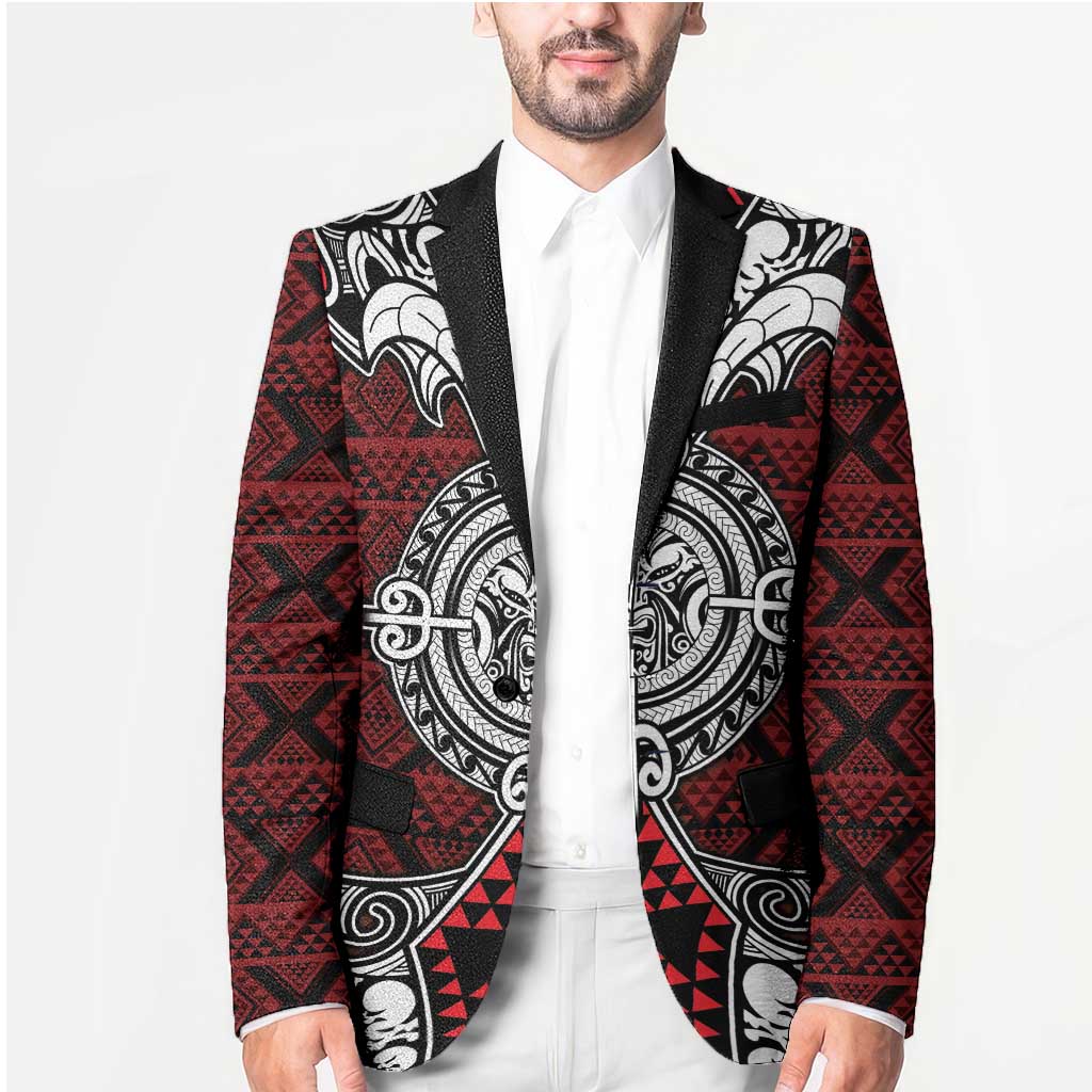 Red Aotearoa Taniko Motif Blazer Vintage Maori New Zealand Tribal Art Pattern - Polynesian Pride