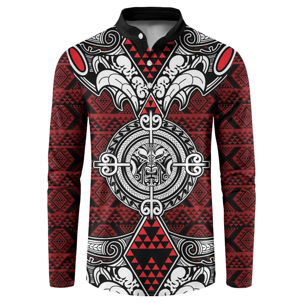 Red Aotearoa Tanilo Motif Button Sweatshirt Vintage Maori New Zealand Tribal Art Pattern LT9 Red - Polynesian Pride