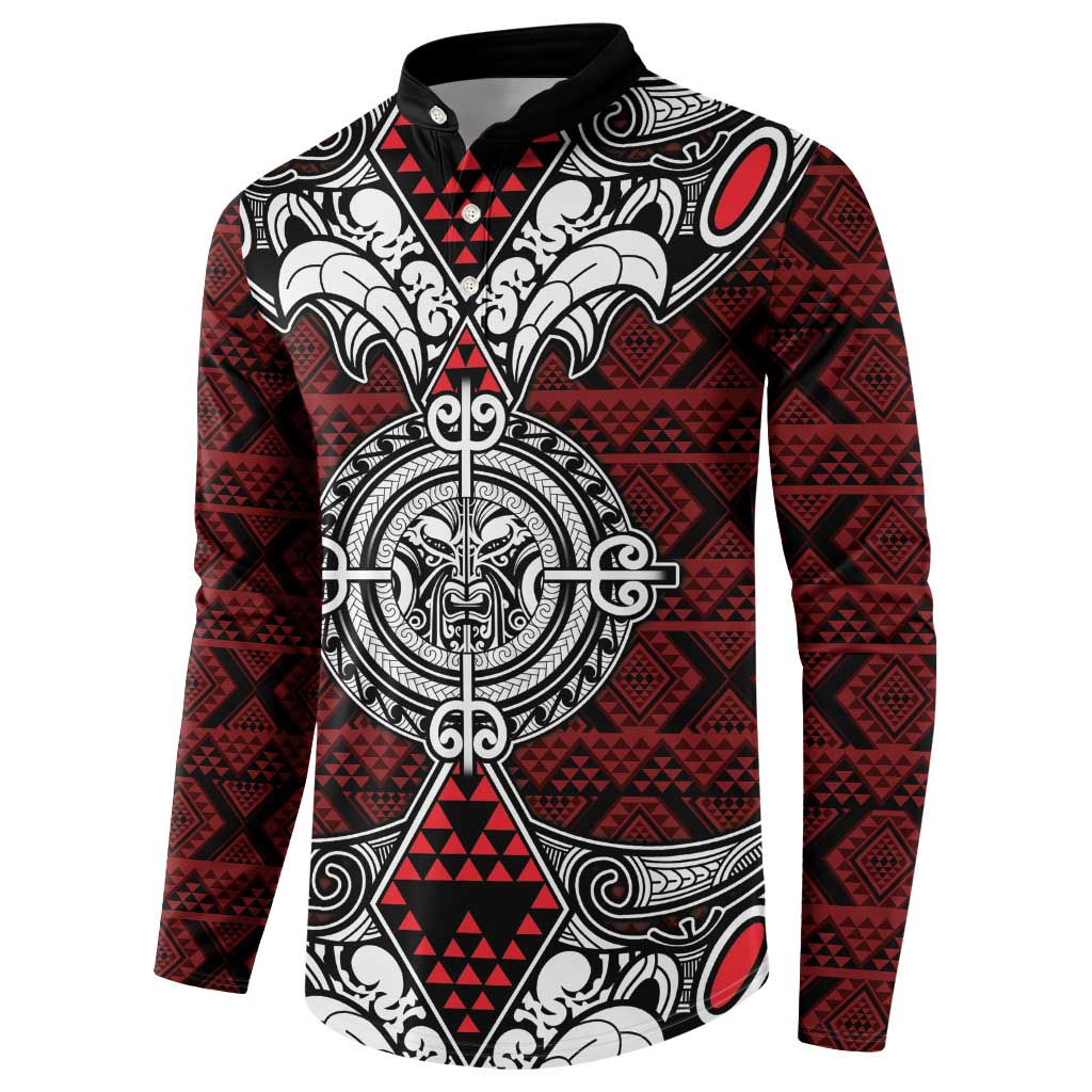 Red Aotearoa Tanilo Motif Button Sweatshirt Vintage Maori New Zealand Tribal Art Pattern LT9 - Polynesian Pride