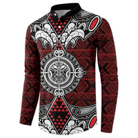Red Aotearoa Tanilo Motif Button Sweatshirt Vintage Maori New Zealand Tribal Art Pattern LT9 - Polynesian Pride