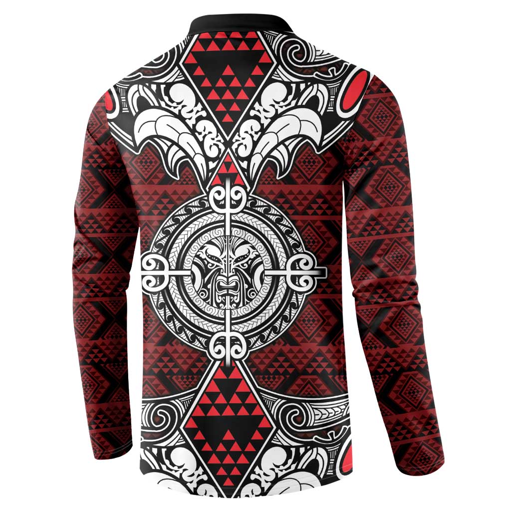 Red Aotearoa Tanilo Motif Button Sweatshirt Vintage Maori New Zealand Tribal Art Pattern LT9 - Polynesian Pride