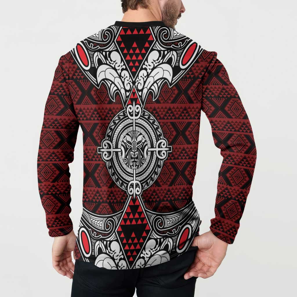 Red Aotearoa Tanilo Motif Button Sweatshirt Vintage Maori New Zealand Tribal Art Pattern LT9 - Polynesian Pride
