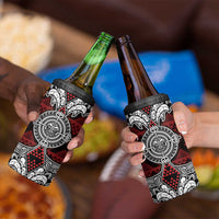 Red Aotearoa Taniko Motif 4 in 1 Can Cooler Tumbler Vintage Maori New Zealand Tribal Art Pattern