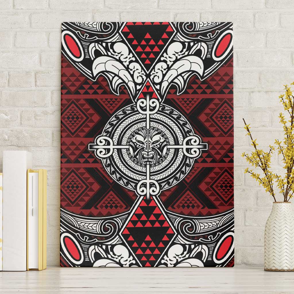 Red Aotearoa Taniko Motif Canvas Wall Art Vintage Maori New Zealand Tribal Art Pattern LT9 Without Frame Red - Polynesian Pride