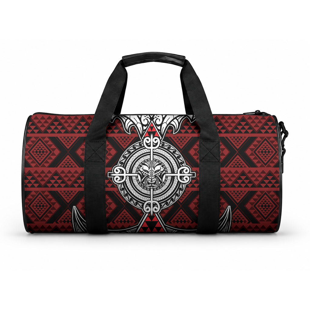 Red Aotearoa Taniko Motif Duffle Bag Vintage Maori New Zealand Tribal Art Pattern LT9 One size Red - Polynesian Pride