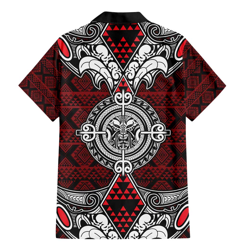 Red Aotearoa Tanilo Motif Family Matching Mermaid Dress and Hawaiian Shirt Vintage Maori New Zealand Tribal Art Pattern