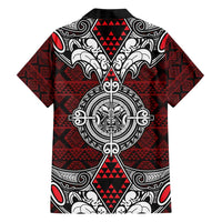 Red Aotearoa Tanilo Motif Family Matching Puletasi and Hawaiian Shirt Vintage Maori New Zealand Tribal Art Pattern