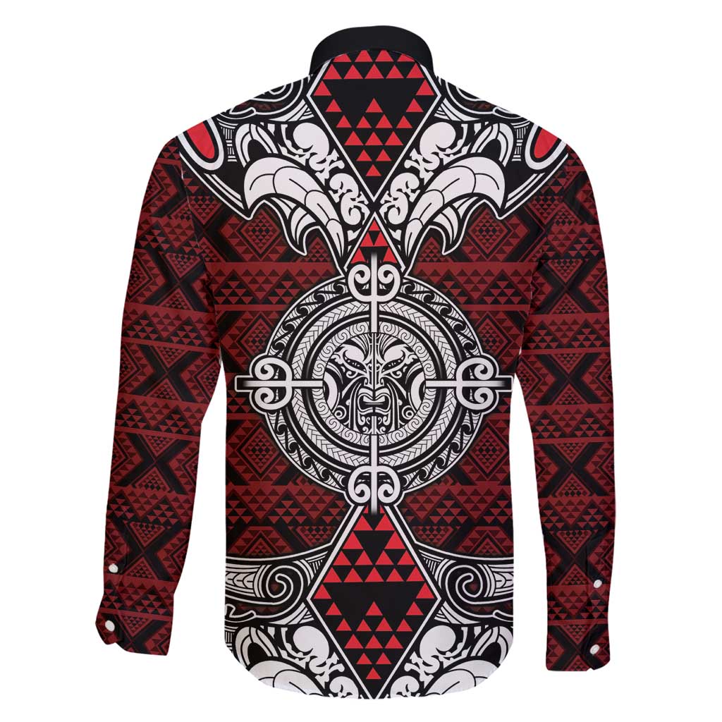 Red Aotearoa Tanilo Motif Family Matching Puletasi and Hawaiian Shirt Vintage Maori New Zealand Tribal Art Pattern