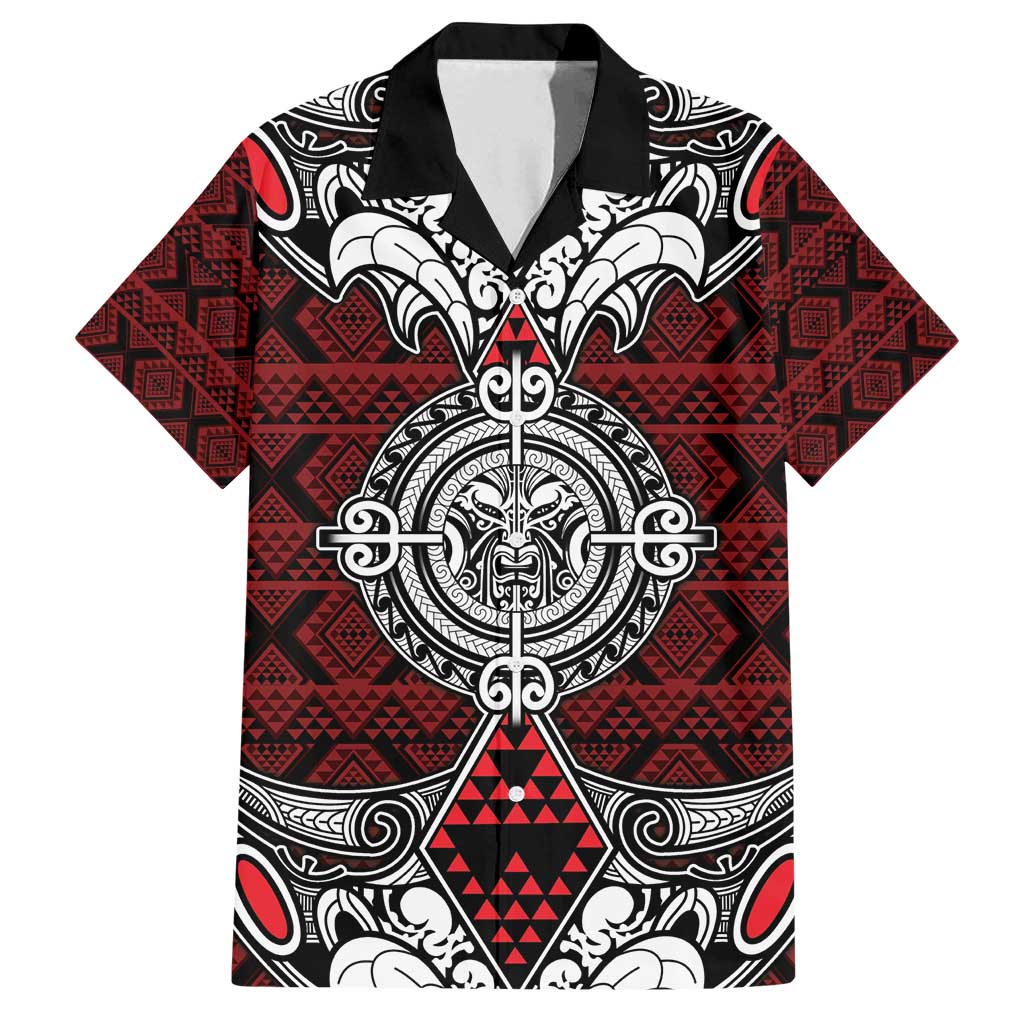 Red Aotearoa Tanilo Motif Family Matching Tank Maxi Dress and Hawaiian Shirt Vintage Maori New Zealand Tribal Art Pattern