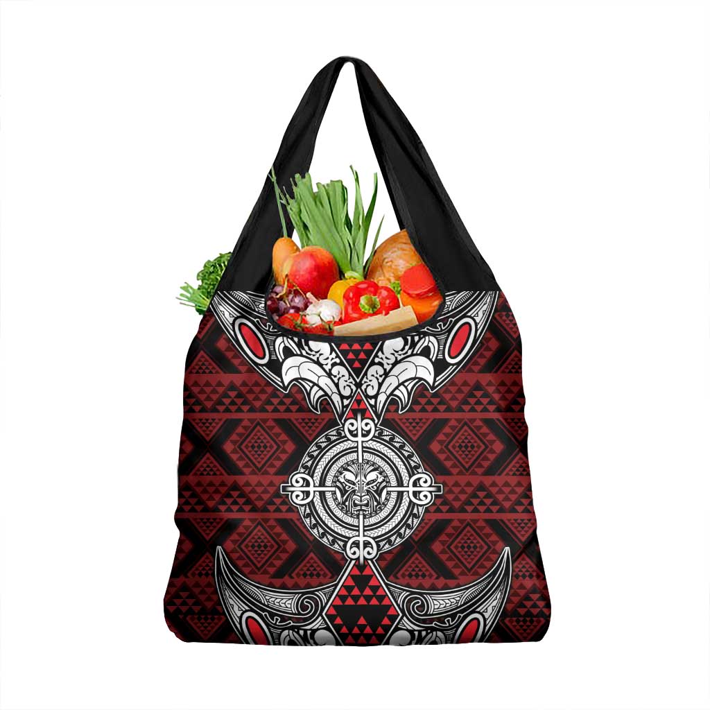 Red Aotearoa Taniko Motif Grocery Bag Vintage Maori New Zealand Tribal Art Pattern LT9 1-pack One Size Red - Polynesian Pride