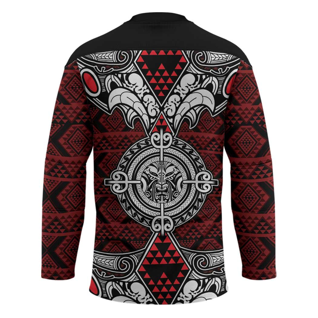 Red Aotearoa Taniko Motif Hockey Jersey Vintage Maori New Zealand Tribal Art Pattern - Polynesian Pride
