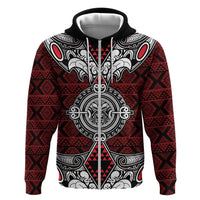 Red Aotearoa Tanilo Motif Hoodie Vintage Maori New Zealand Tribal Art Pattern