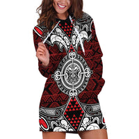 Red Aotearoa Tanilo Motif Hoodie Dress Vintage Maori New Zealand Tribal Art Pattern