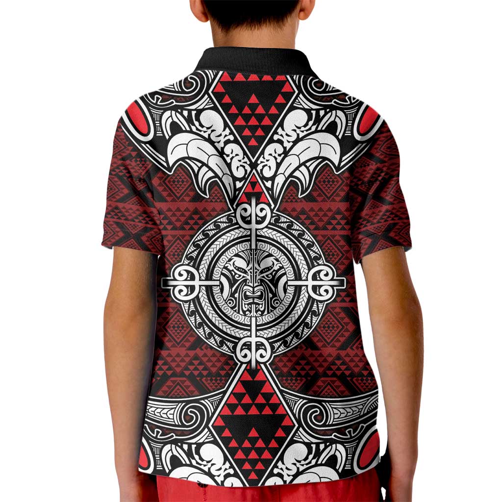 Red Aotearoa Tanilo Motif Kid Polo Shirt Vintage Maori New Zealand Tribal Art Pattern