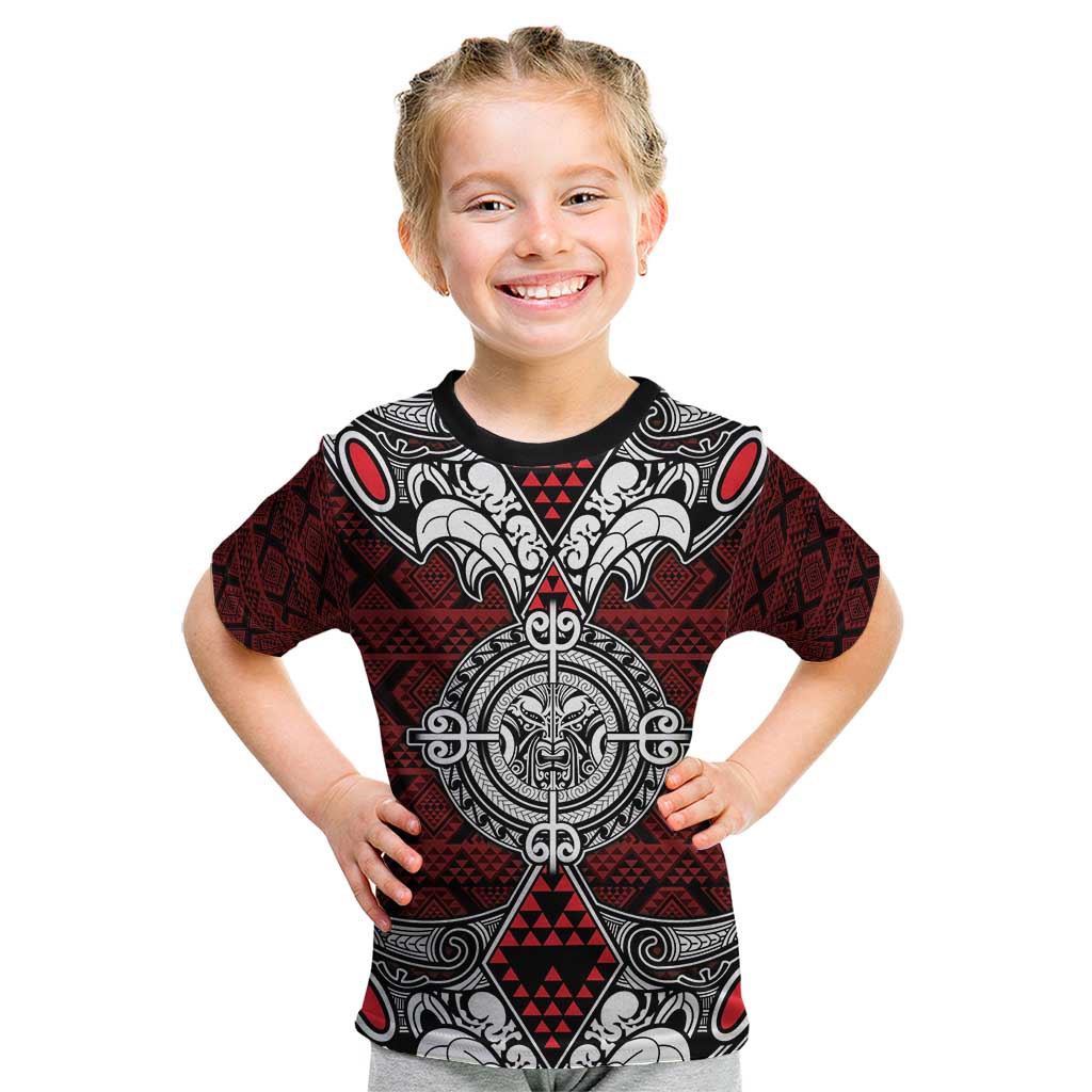Red Aotearoa Tanilo Motif Kid T Shirt Vintage Maori New Zealand Tribal Art Pattern