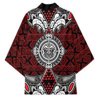 Red Aotearoa Taniko Motif Kimono Vintage Maori New Zealand Tribal Art Pattern - Polynesian Pride
