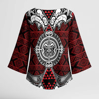 Red Aotearoa Taniko Motif Kimono Sleeve Blouse Vintage Maori New Zealand Tribal Art Pattern - Polynesian Pride