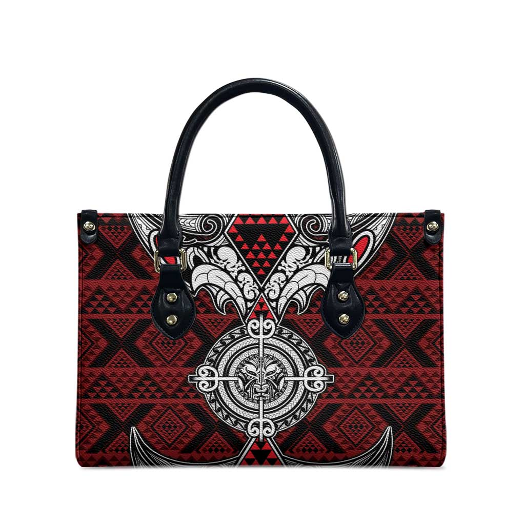 Red Aotearoa Taniko Motif Leather Bag Vintage Maori New Zealand Tribal Art Pattern - Polynesian Pride