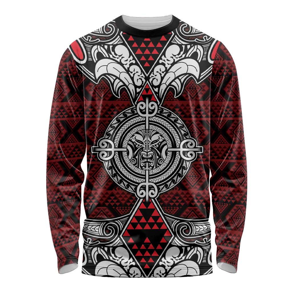 Red Aotearoa Tanilo Motif Long Sleeve Shirt Vintage Maori New Zealand Tribal Art Pattern LT9 Unisex Red - Polynesian Pride