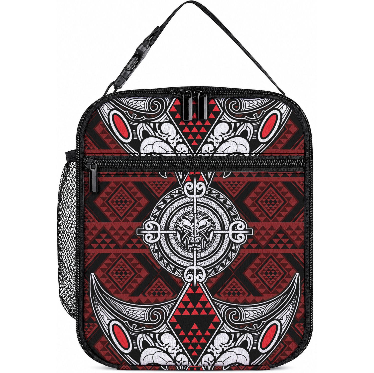Red Aotearoa Taniko Motif Lunch Bag Vintage Maori New Zealand Tribal Art Pattern LT9 10.2 × 8.3 × 4.3 inch Red - Polynesian Pride
