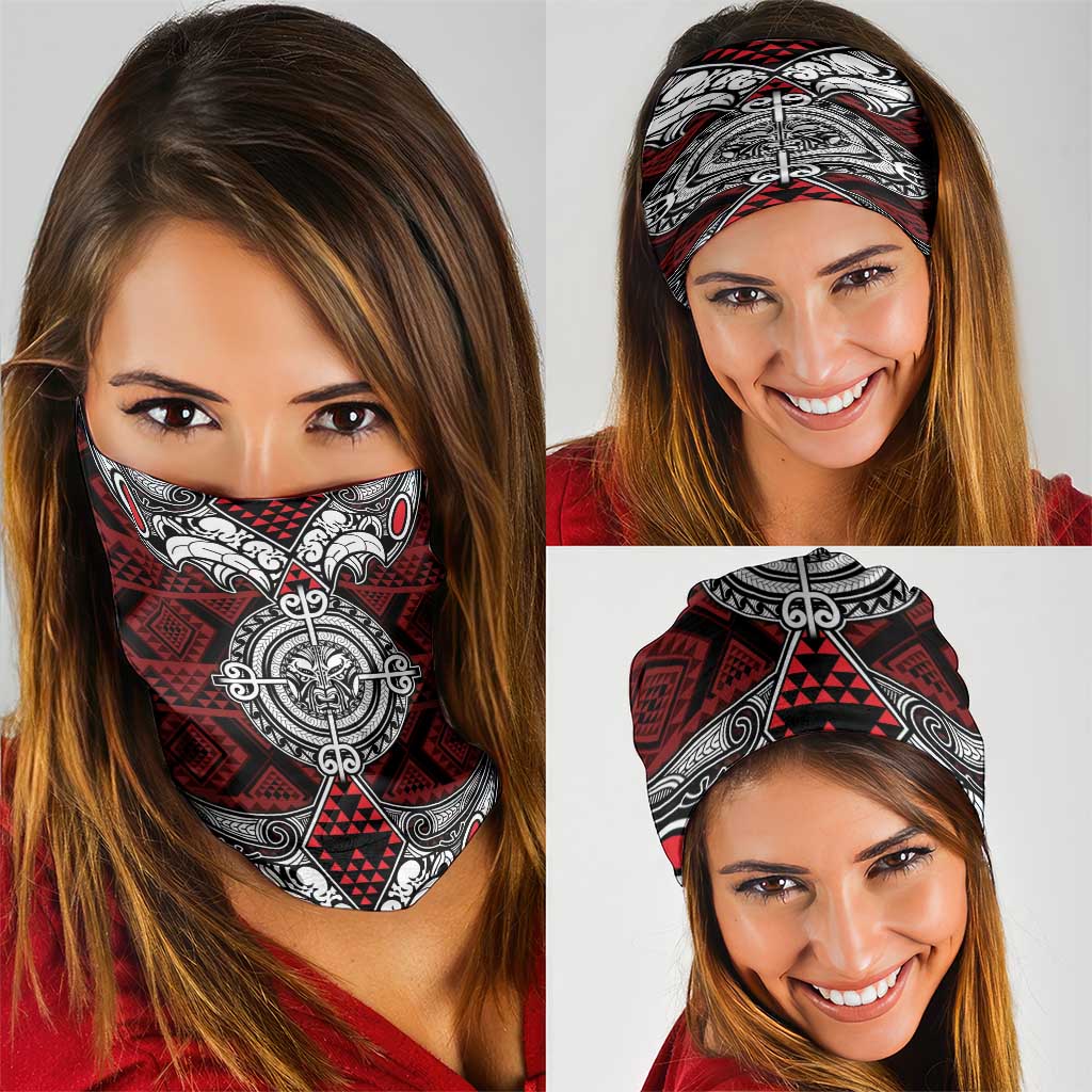 Red Aotearoa Taniko Motif Neck Gaiter Vintage Maori New Zealand Tribal Art Pattern - Polynesian Pride