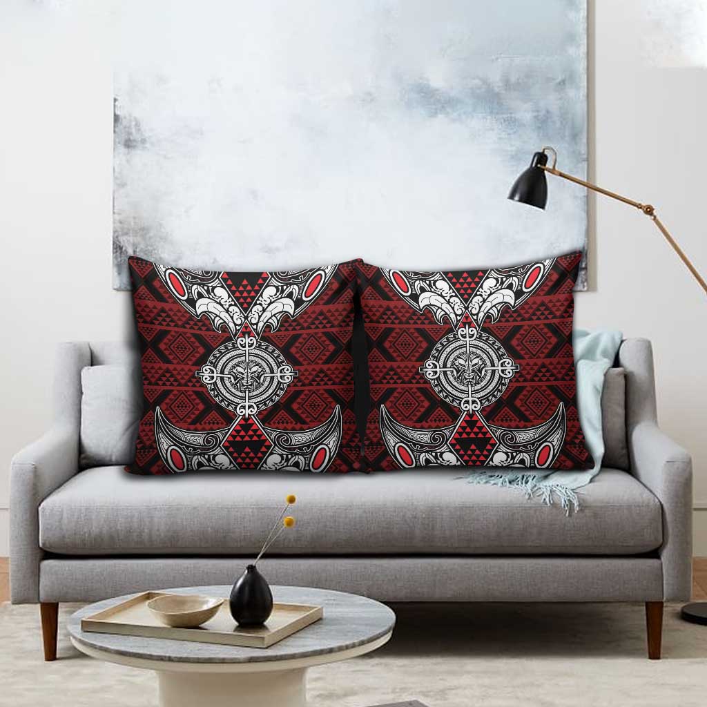 Red Aotearoa Taniko Motif Pillow Cover Vintage Maori New Zealand Tribal Art Pattern - Polynesian Pride