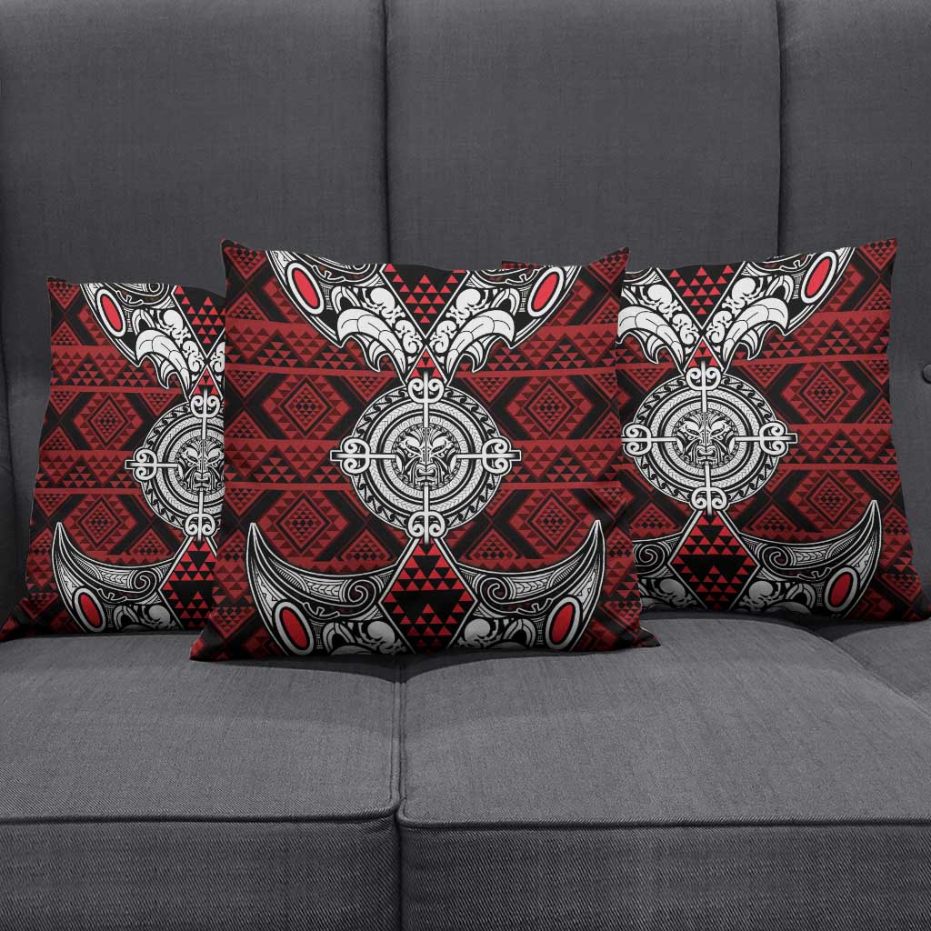 Red Aotearoa Taniko Motif Pillow Cover Vintage Maori New Zealand Tribal Art Pattern - Polynesian Pride